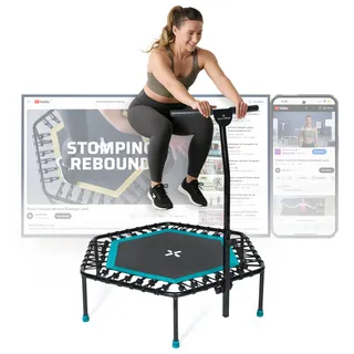 Sportplus Fitness Trampolin Indoor für Zuhause, Trampolin mit Haltestange höhenverstellbar, Gummiseilfederung, Workout & Cardiotraining, Premium-Qualität Designed in Germany 130kg