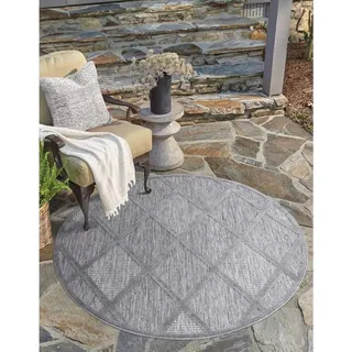 Carpet City Santorini 457 Outdoor-Teppich Ø 200 cm Grau
