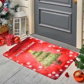 Figarge Weihnachten Teppiche rutschfest Weihnachtsteppich Weihnachtsdeko Innen Weihnachtsdruck Teppiche Badezimmer Teppich Weihnachtsmann Weihnachtsbaum Xmas Decor, 50x80cm (Rot-2)