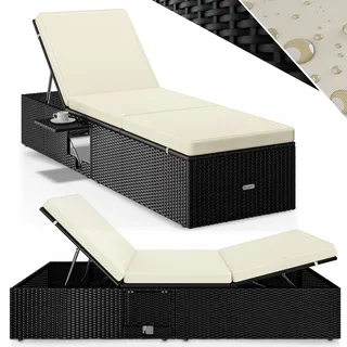 Polyrattan Gartenliege Schwarz/Creme 200x58x33cm