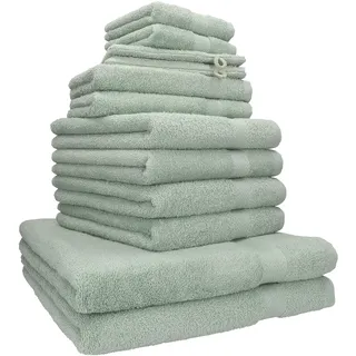 Betz Premium Handtuch-Set 12-teilig – 100% Baumwolle – Oeko-TEX® Zertifiziert – extra saugfähig & weich – hohe Grammatur – Duschtücher, Handtücher, Gästetücher & Waschhandschuhe - Farbe heugrün