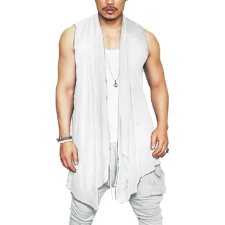 COOFANDY Herren Rüschen Schalkragen Cardigan Ärmellos Open Front Weste Leicht Lange Drape Cape, Weiss/opulenter Garten, L