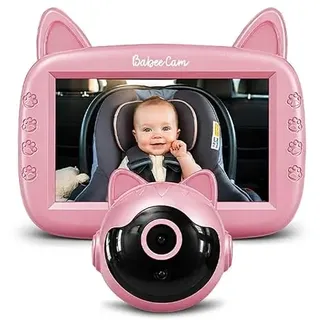 Beeper Babeecam 1 – Babykamera für das Auto mit 4,3 Zoll Display, automatische Nachtsicht, Katzenkamera für Rücksitz, Babyüberwachung im Auto, einfache Installation – Farbe Rosa