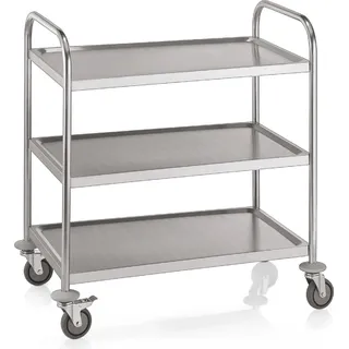 WAS Germany Servierwagen Edelstahl, 85 x 53 x 95 cm, 3 Etagen - Schwarz