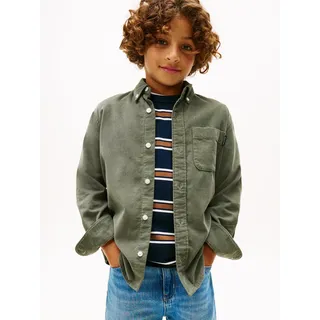 Langarmhemd TOMMY HILFIGER "CORDUROY SHIRT", Jungen, Gr. 14 (164), N-Gr, grün (pewter grün), Web, Obermaterial: 100% Baumwolle, unifarben, regular fit normal, Rundhals, eingesetzt 1-Knopf-Manschette, Hemden Langarmhemd, Kinder bis 16 Jahre