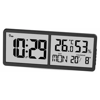 Digitale Design Funk-Wanduhr "Jumbo" mit Temperatur, Luftfeuchtigkeit und Datumsanzeige - Schwarz