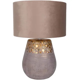 Näve Tischleuchte , Goldfarben, Beige , Textil , rund , 39 cm , mit Schalter , Lampen & Leuchten, Innenbeleuchtung, Tischlampen, Tischlampen