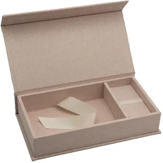 Elegantdisk Erinnerungsbox mit USB Slot. Geschenkbox für USB-Sticks und Fotoabzüge 13x18cm, Aufbewahrungsbox Hochzeitsbox, Fotobox, Fotogeschenk, 26x15 cm (Beige)