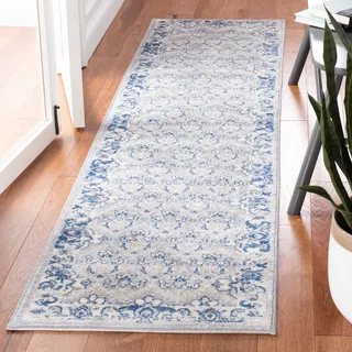 SAFAVIEH Traditionell Teppich für Wohnzimmer, Esszimmer, Schlafzimmer - Brentwood Collection, Kurzer Flor, Grau und Blau, 61 X 244 cm