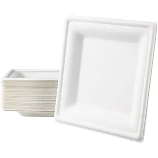 Love Nature Einwegteller 50 Stück - Einweg Teller Partyteller Eckig 20 cm aus Zuckerrohr - Einweggeschirr Umweltfreundliche Stabil zum Geburtstag, Grillabende und Picknicks