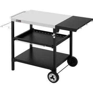Royal Gourmet Outdoor Grilltisch, 3-Etagen Servierwagen mit 100 x 50 cm Tischplatte, Beistelltisch Grillablagetisch mit klappbarer Seitenablage Garten Trolley mit Push-Pull Regal
