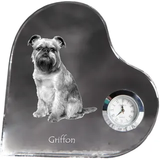 Brüsseler Griffon, Griffon Bruxellois - Kristalluhr mit einem Hundebild, Herzregal-Uhr, personalisierte Standuhr der Marke Art-Dog - Transparent