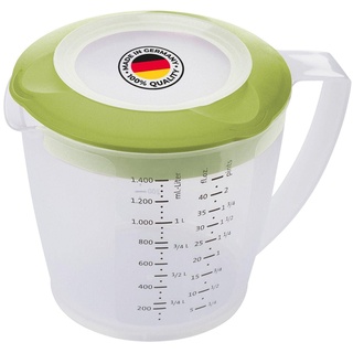 Westmark Rührbecher/Messkanne mit Spritzschutz, Deckel und Ausgießer, Kunststoff, Füllvolumen: 1,4 Liter, Helena, Transparent/Grün, 3105227A