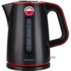 Zelmer ZCK7620R Elektrischer Wasserkoche, 1.7l, 2200 W, polnisches Produkt, Filter gegen Kalkablagerungen, automatische Abschaltung, ergonomischer Griff, BPA-frei, Schwarz/Rot