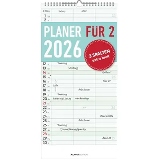 ALPHA EDITION GmbH & Co. KG Planer für zwei 2026 mit 3 Spalten - Familien-Timer 22x45 cm