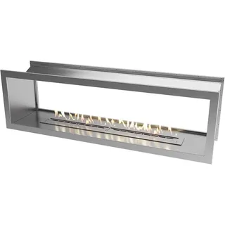 Icon Fires Slimline Firebox doppelseitiger Einbaukamin, rostfreier Stahl, H: 60 x B: 200 x T: 45 cm, bis zu 9 Stunden Brenndauer, elegantes Design, 9,8 kW