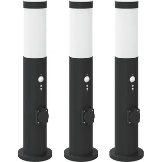 vidaXL Pollerleuchten mit Sensor&Steckdose 3er 50 cm Edelstahl IP44 - Schwarz