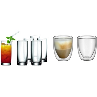 WMF Easy Longdrinkgläser Set 6-teilig 350ml, Cocktailglas, Kristallglas, spülmaschinengeeignet & Kult doppelwandige Cappuccino Gläser Set 2-teilig, doppelwandige Gläser 250ml, Schwebeeffekt