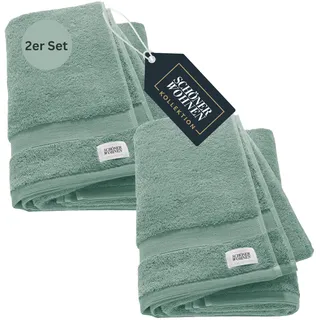 SCHÖNER WOHNEN 2er Set Premium Duschtuch 70x140 cm - saugstark - Luxus Badetücher Grün 2teilig - 100% Baumwolle - flauschig weich - als Handtuch-Set kombinierbar - Frottiertücher - Öko-Tex
