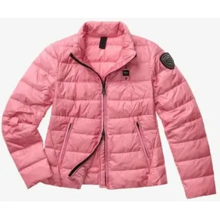 Blauer Damen Steppjacke aus Polyamid mit Federfüllung, Zwei-Wege-Reißverschluss - Rosa