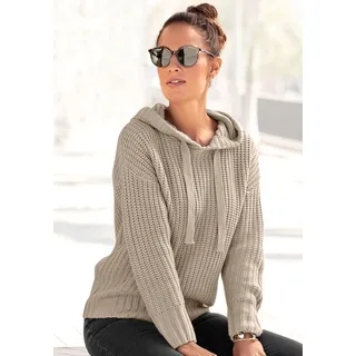LASCANA Kapuzenpullover "aus weichem Grobstrick" weicher Strickpullover mit Kapuze, gestrickter Hoodie, Oversize,casual, beige