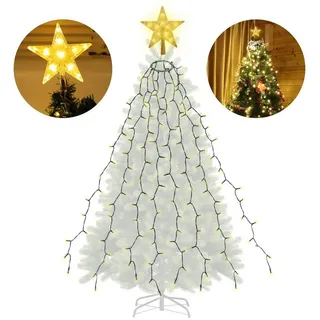 salcar 2m LED Lichterkette Weihnachtsbaum mit 8 Girlanden und LED Stern, 280 LEDs Weihnachtsbaum-Überwurf-Lichterkette - Warmweiß