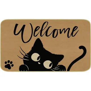 comfoyar Fußmatte Süße Schwarze Katze, Fussmatte Lustig mit rutschfest Gummiunterlage für Schmutzige Pfoten, Waschbare Welcome Fußabtreter Schmutzfangmatte für Außen Innen Hause Dekoration, 43x75cm