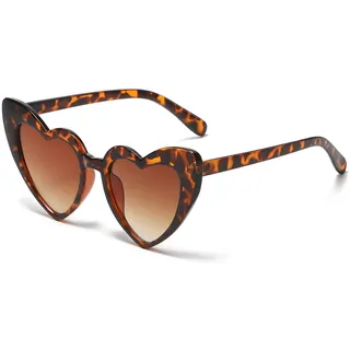 YAMEIZE Vintage Love Heart Sonnenbrille für Damen UV400 Schutzbrille Outdoor (Leopard Braun)
