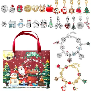 Adventskalender Schmuck 24 Anhänger 2 Armbänder Weihnachtsgeschenk Kinder DIY Set - MerryChristmas