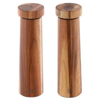 Navaris Salz und Pfeffer Mühle Set - Gewürzmühle Grinder Streuer für Gewürze - Salzstreuer Pfefferstreuer aus Holz - zum Mahlen - nachfüllbar - Braun
