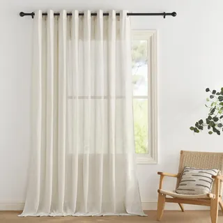 PONY DANCE Leinenvorhang Boho Wohnzimmer Gardine mit Ösen 1er Set H 245 x B 300 cm Beige Gardinen für Große Fenster Leinenoptik Vorhänge Halbtransparent Semi-Sheer Linen Curtains