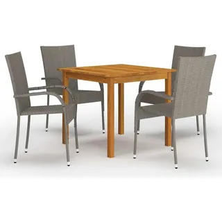 dkd-home-decor 5-tlg. Gartenmöbel-Set aus Akazien-Massivholz, grau, 4 Personen, Tisch 85x85x74 cm, Stühle 55.5x53.5x95 cm - Grau