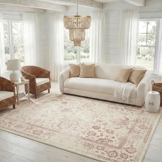 Safavieh Teppich 235 x 305 cm - Adirondack Collection - Groß - Transitional Design, Elfenbein & Rosa, Pflegeleichte Synthetikmischung, Ideal für Wohnzimmer, Schlafzimmer, Büro