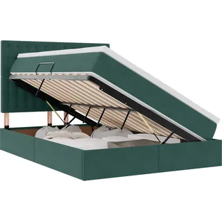vidaXL Bett mit Stauraum und LED mit LED Dunkelgrün 140 x 200 cm Samt - Grün