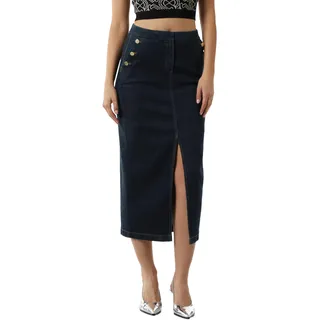 Comma Schmal Geschnittener Denimrock mit goldfarbenen Zierknöpfen