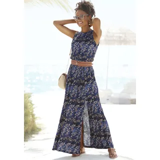 Maxikleid VIVANCE "mit Seitennahttaschen und Schlitz", Damen, Gr. 46, N-Gr, bunt (blau, rosé bedruckt), Jersey, Obermaterial: 100% Viskose, bedruckt, figurumspielend bodenlang, Rundhals, Kleider Maxikleid, lockeres Sommerkleid, Strandkleid mit Animaldruck, langes Jerseykleid, Topseller