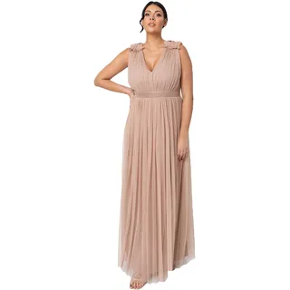 Maya Deluxe Damen Maya Deluxe Women's Maxi With Ruffle V Neck Sleeveless High Empire Waist Long Prom Guest Weddi Bridesmaid Dress, Taupe Blush, 50 EU