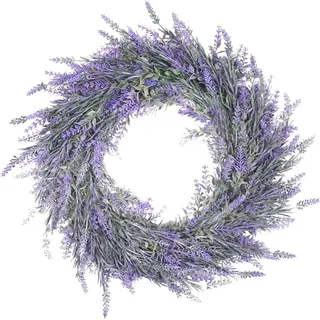 45cm Lavendel Blumenkranz, FrüHling Sommer TüRkranz, Lila Wandkranz, KüNstliche Lavendel HaustüR Kranz Im Freien Blume Kranz GroßE KüNstliche KräNze FüR Alle Jahreszeiten, Bauernhaus
