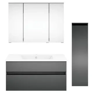 Puris Badezimmer , Grau, Dunkelgrau , Holzwerkstoff , 2 Schubladen , 120 cm , Goldenes M, Made in Germany , hängend , Badezimmer, Badmöbelsets & Badmöbelserien, Badmöbel-Sets