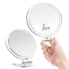 MIYADIVA Vergrößerungsspiegel 30fach, Reisespiegel mit vergrößerung, Reise-Handspiegel mit doppelseitigem 1X / 30X Vergrößerungsspiegel, 5 Zoll Vergrößerungs-Makeup-Spiegel als Geschenk für Eltern.