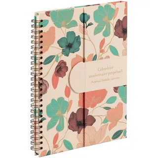 Clairefontaine 116256C - Immerwährender Geburtstagskalender Gaïa Beige, 23x17 cm, 50 bedruckte Seiten, Spiralbindung, Magnetverschluss, 1 Stück