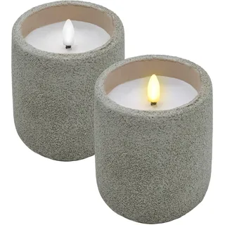 Spetebo LED Kerze im Keramik Becher mit Beton Optik 10 x 9 cm - 2er Set - Dekokerze Batterie betrieben mit Timer Funktion - Deko Stimmungslicht künstliche Flamme mit Flacker Effekt für Innen
