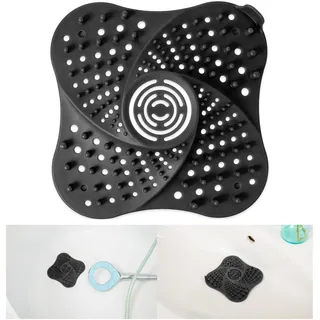 Abflusssieb für Wannenabflüsse, 13 x 13 cm, in Schwarz, aus TPR, für Abflüsse in Küche, Bad, Badewanne, Dusche, Haarsieb Filter, Haarfänger Ablauf Duschwanne, Wanne Siphon Verstopfungen Abflussschutz