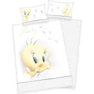 Looney Tunes Bio-Bettwäsche / Babybettwäsche / Kleinkinderbettwäsche, 100% Baumwolle ( Renforcé ), 40x60 + 100x135 cm - Weiß