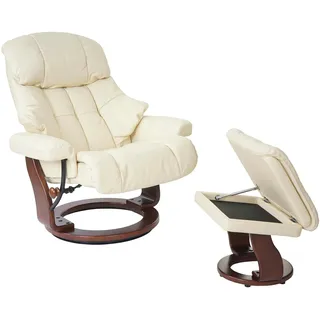 Robas Lund MCA Relaxsessel Calgary XXL, TV-Sessel Hocker, Echtleder 180kg belastbar ~ creme, Walnuss-Optik