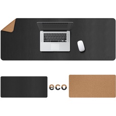 Cacoy Schreibtischunterlage Leder, Schreibtischauflage aus Naturkork und Leder, 140x50cm Abwischbar Doppelseitige Mauspads für Büro und Zuhause (Schwarz)
