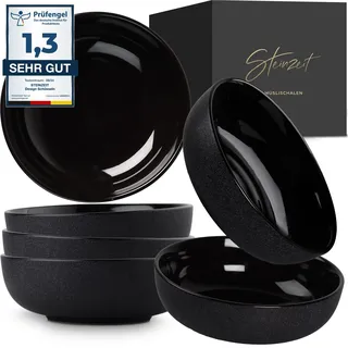 Steinzeit Design Bowl Schüssel (6x750ml, schwarz) - Suppenschalen extra groß - Suppenschüssel spülmaschinengeeignet - Bowl - Müslischale - Salatschüssel Keramik - Müslischale groß