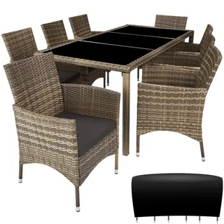 tectake Rattan Sitzgruppe Almansa, inklusive Schutzhülle, natur/dunkelgrau , Naturfarben , Kunststoff , Rechteckig , Gartenmöbel, Gartengarnituren, Gartenmöbel-Sets