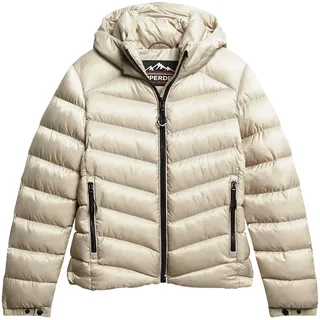 Superdry Damen. Fuji Steppjacke - Pelican beige Kapuzen-Steppjacke mit Kapuze (M),