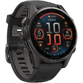 fenix 8 AMOLED 43 mm sapphire, schwarz / carbongrau DLC Titan mit QuickFit Silikon-Armband 20 mm